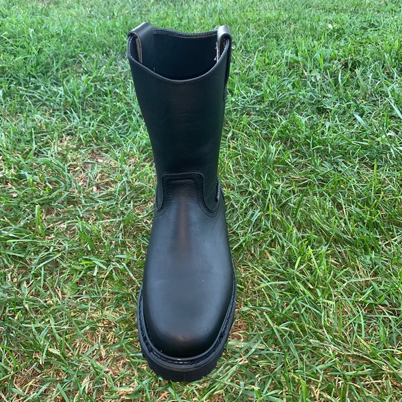 Men’s STEEL TOE pull on Leather work Boots Black - Picture 4 of 7